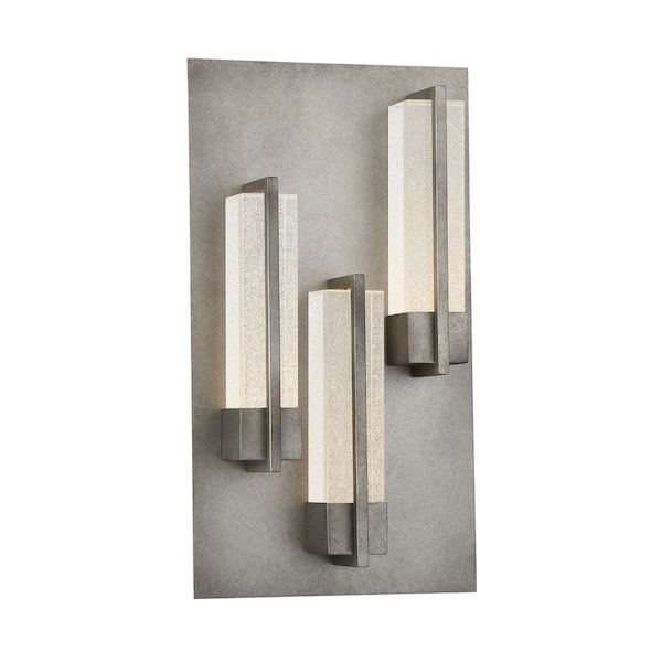 Pari 3-Light Antique Silver Integrated LED Outdoor Wall Lantern Sconce