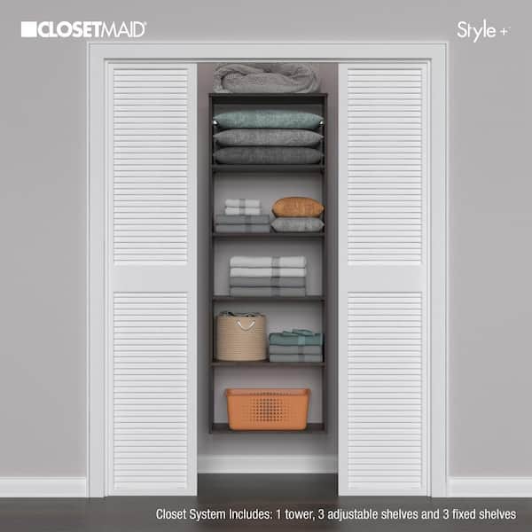 Style+ 25 in. W Modern Walnut Hanging Wood Closet Tower