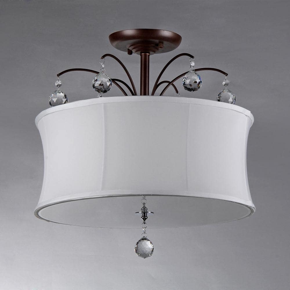 Bronze Crystal Fountain Contemporary Drum Pendant Lamp 18"