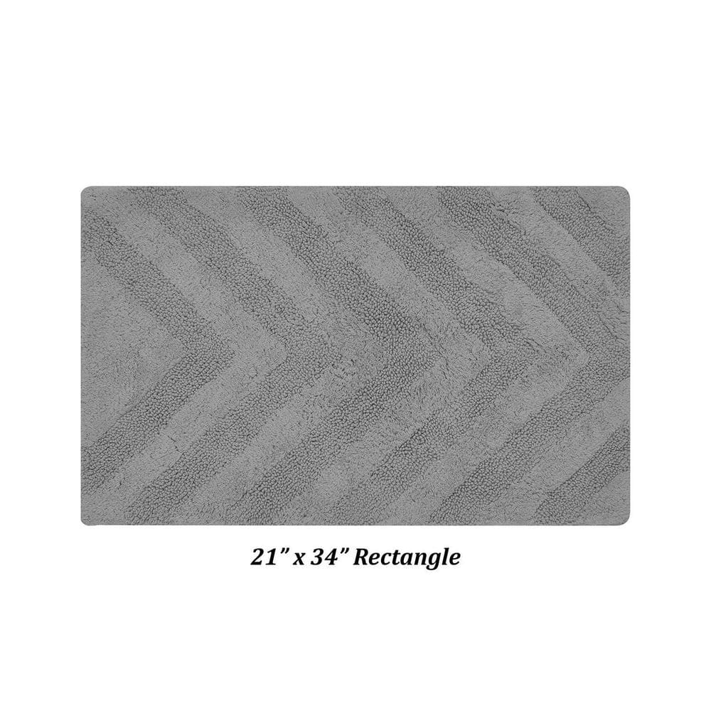 Gray Cotton Chevron Pattern Non-Slip Bath Rug 21" x 34"