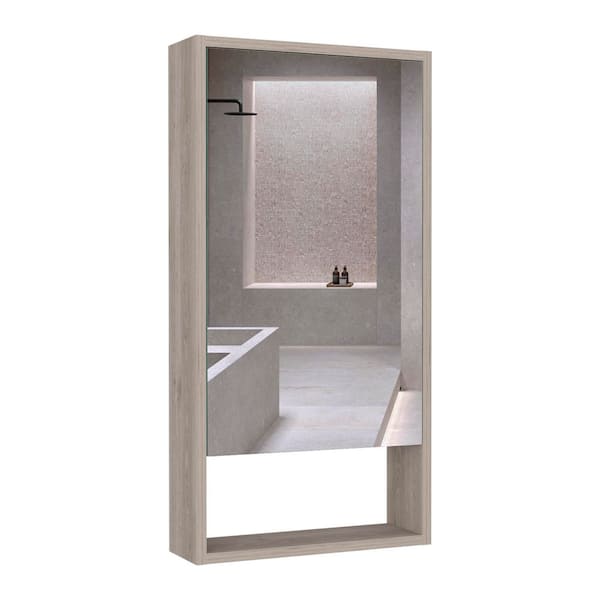 17.9 in. W x 35.4 in. H Rectangular Particle Board Modern Bathroom Medicine Cabinet with Mirror in Gray