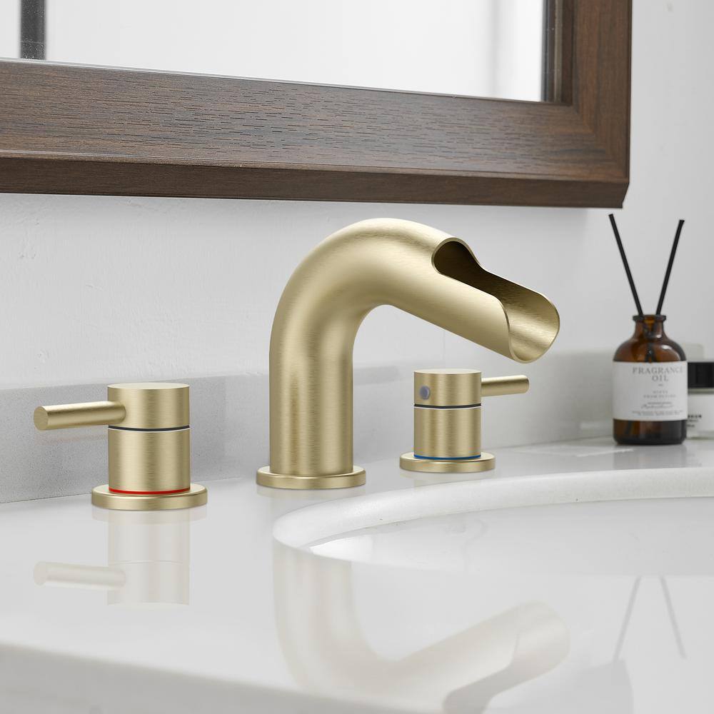 Brushed Gold Stainless Steel Waterfall Bathroom Faucet with Double Handles