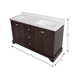 Stratfield 61 in. W x 22 in. D x 39 in. H Double Sink  Bath Vanity in Chocolate with White Cultured Marble Top