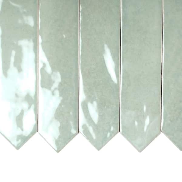 Festa Green 1.7 in. x 9.6 in. Glossy Ceramic Picket Wall and Floor Tile (2.37 sq. ft./case) (23-pack)