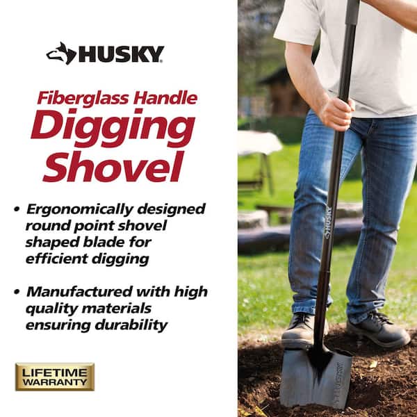 Husky 47 L Fiberglass Handle Carbon Steel Digging Shovel with