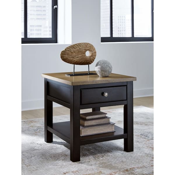 Signature Design By Ashley Drazmine 24 in. Brown Rectangle Wood End Table with Storage and Drawers and Shelves