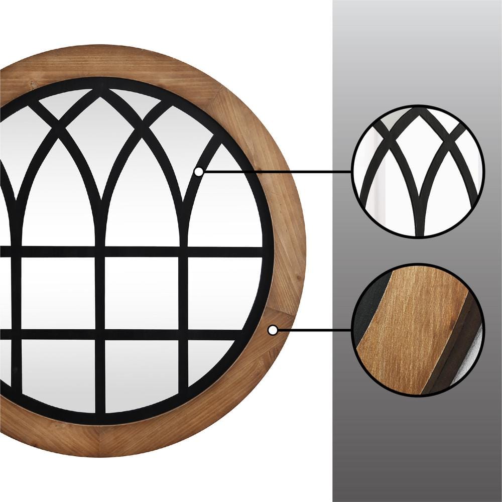 Covington Farmhouse 32'' Rustic Wood and Black Arch Wall Mirror