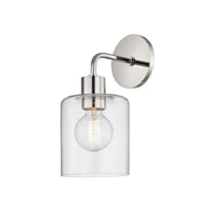 Noah 1-Light Polished Nickel Wall Sconce with Clear Glass