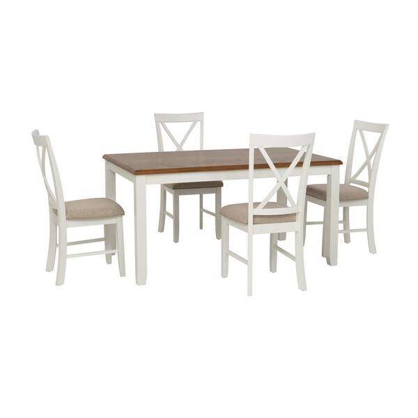 Twyla Honey Brown 5-Piece Dining Set with Vanilla White Finish