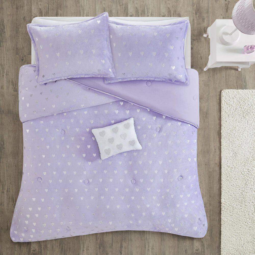 Full Purple and Silver Microfiber Kids Comforter Set