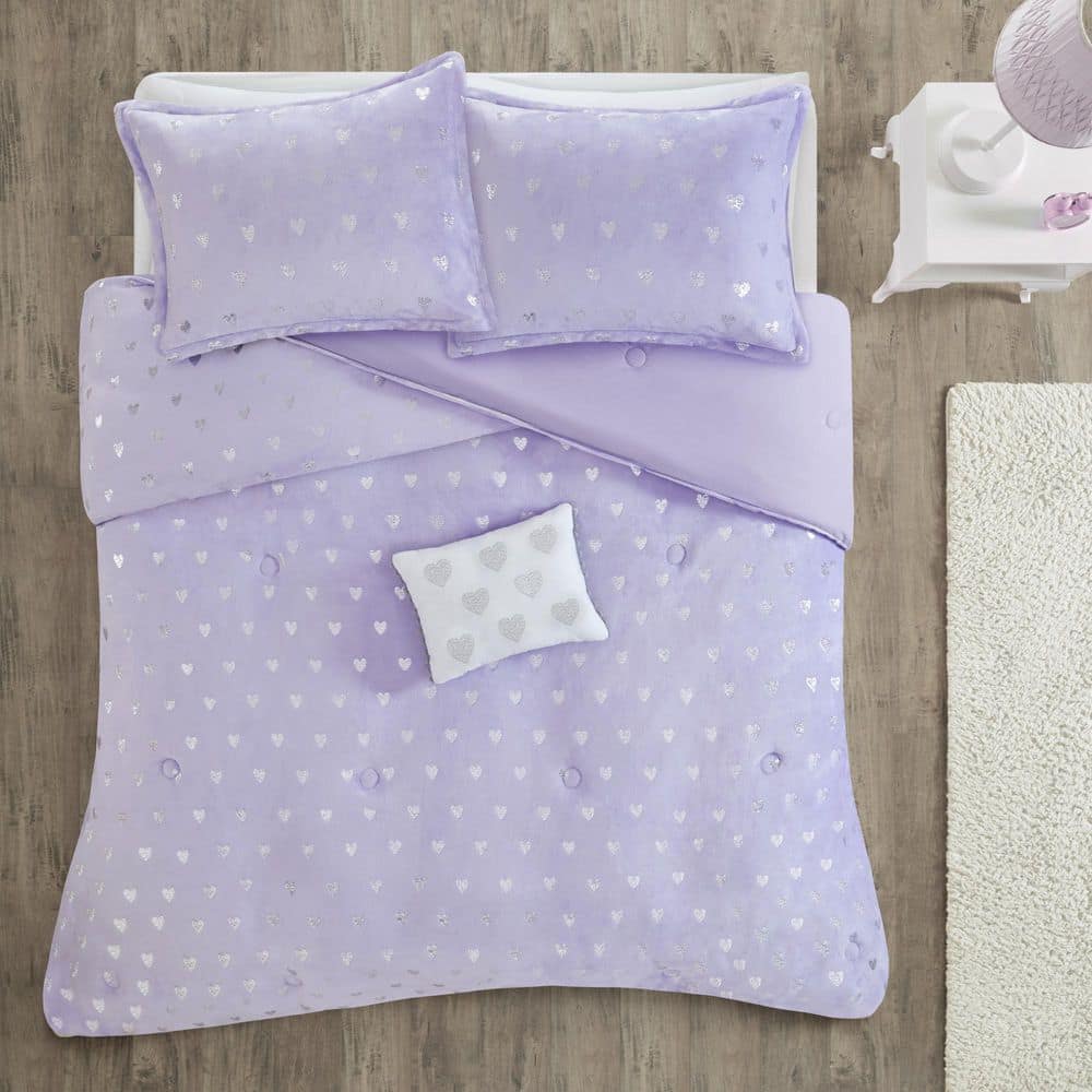 Twin Purple and Silver Microfiber Comforter Set