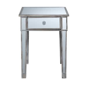Gold Coast 18 in. x 24 in. H Weathered White Square Mirrored End Table with Drawer