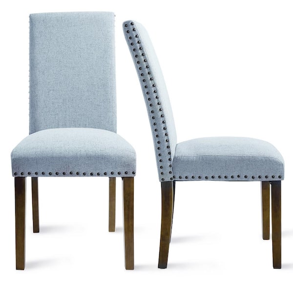 Angel Sar Blue Linen Side Chairs (Set of 2)