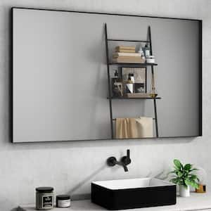 55 in. W x 30 in. H Rectangular Aluminum Framed Wall Bathroom Vanity Mirror in Black with Light