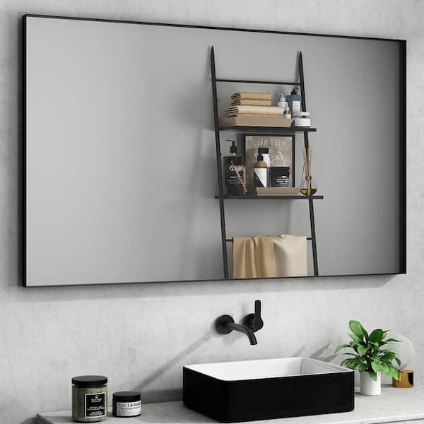 waterpar 55 in. W x 30 in. H Rectangular Aluminum Framed Wall Bathroom Vanity Mirror in Black with Light
