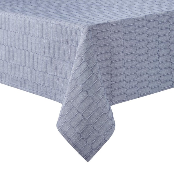 Honeycomb Modern Farmhouse 102 in. W x 60 in. L Blue Cotton Tablecloth