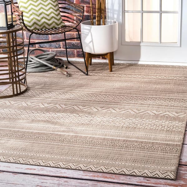 Erlinda Tribal Beige 8 ft. x 11 ft. Indoor/Outdoor Patio Area Rug