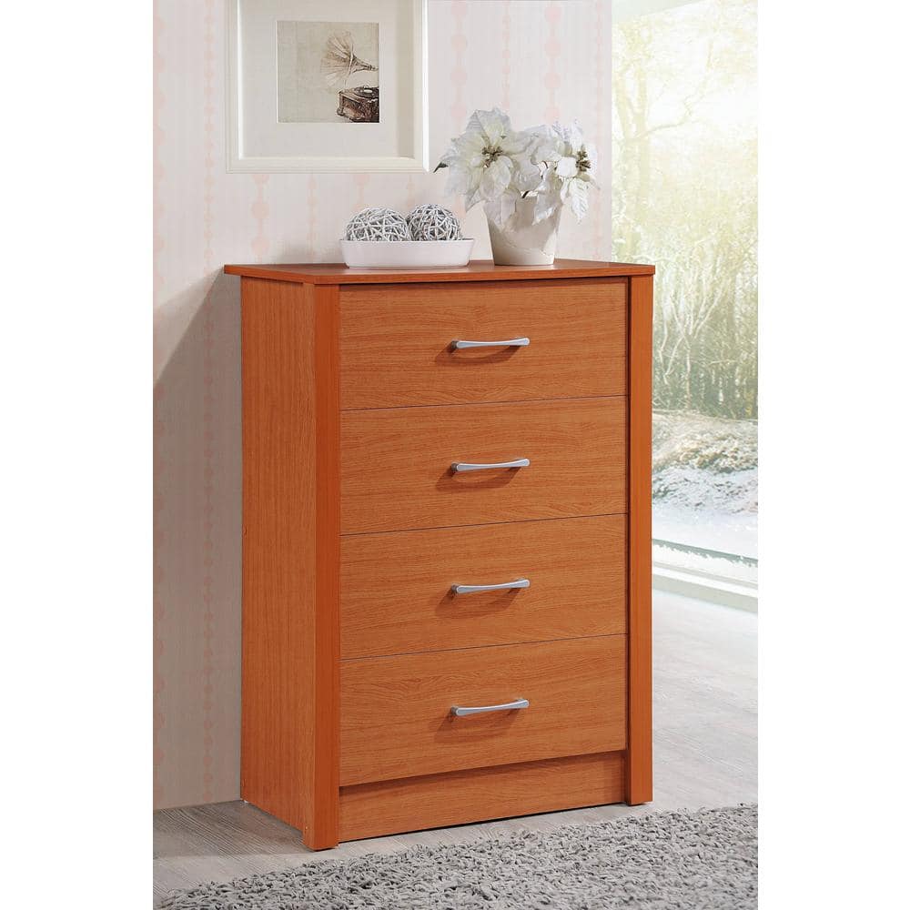 Cherry Wood 40'' High 4-Drawer Chest with Soft Close and Roller