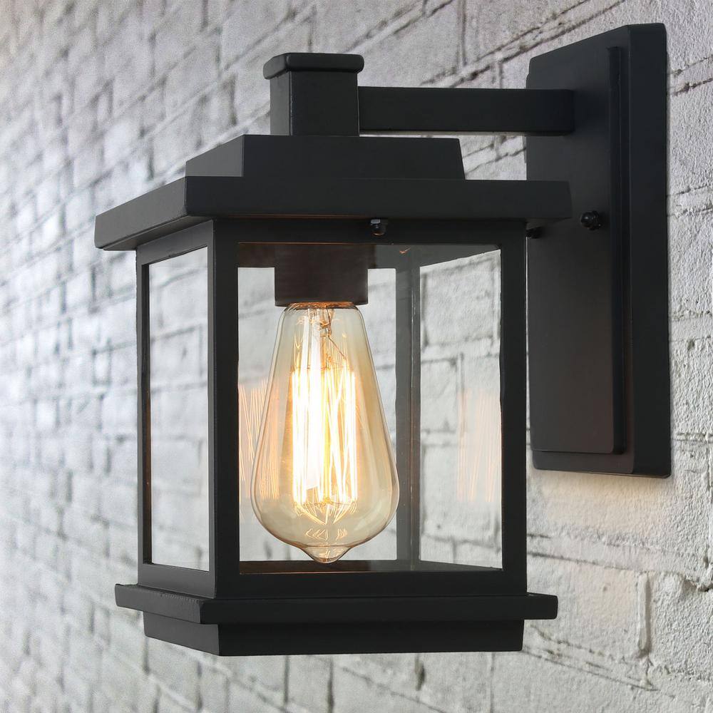 Square 1-Light Black Outdoor Wall Lantern Sconce with Clear Glass Shade, Modern Exterior Wall Light for Patio Garden price history on PriceWatchPro