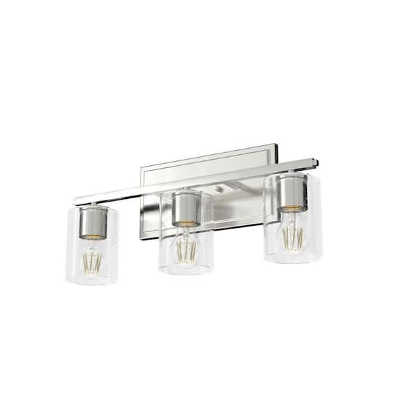 Hunter Kerrison 21 in. 3-Light Brushed Nickel Vanity-Light with Clear Seeded Glass Shades