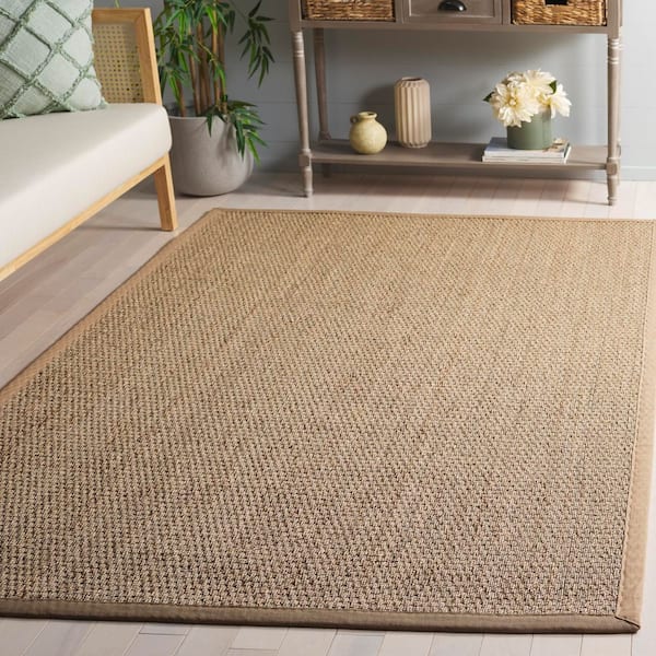 Natural Fiber 9 ft. x 12 ft. Natural/Beige Abstract Solid Border Area Rug