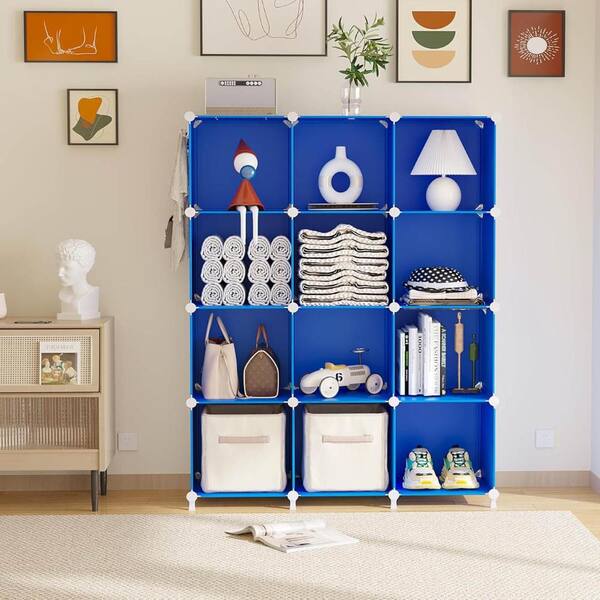 49.2 in. H x 35.5 in. W x 11.8 in. D Dark Blue 12- Cube Organizer
