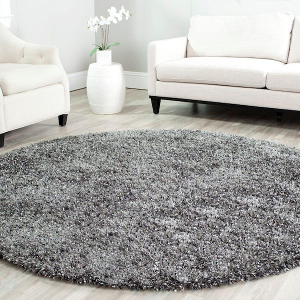 Malibu Shag Charcoal 5 ft. x 5 ft. Round Solid Area Rug