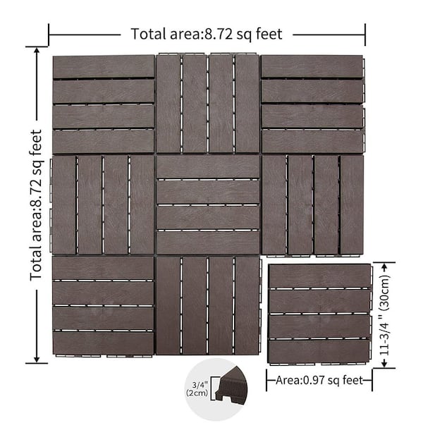 Kahomvis 1 ft. x 1 ft. Quick Deck Outdoor Waterproof Flooring All Weather Composite Deck Tile in Dark Gray (27 sq. ft. Per Box)