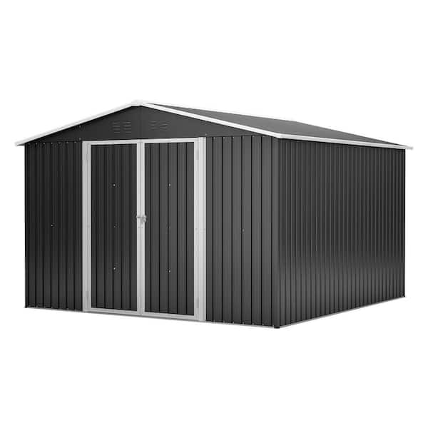 10 ft. W x 10 ft. D Black Metal Shed with Lockable Doors for Outdoor Use(100 sq. ft. )
