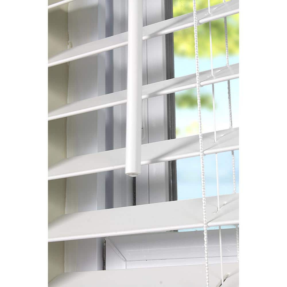 White Faux Wood Cordless Horizontal Blinds with Crown Valance, 26.5"W x 48"H