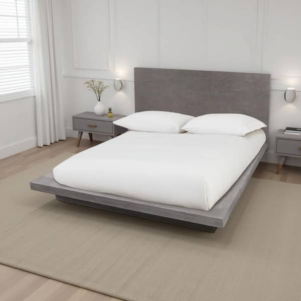 Nels Gray Wood Frame Queen Size Platform Bed with Platform Plinth Base