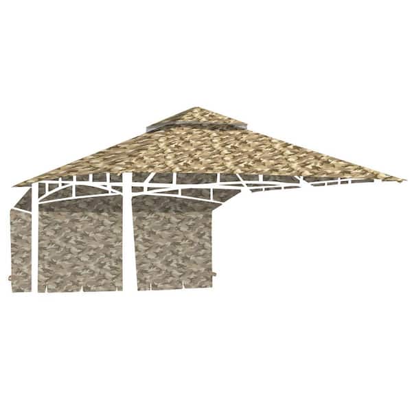 Garden Winds Standard 350 Camo Sand Replacement Canopy for 10 ft. x 10 ft. Garden House with Awning