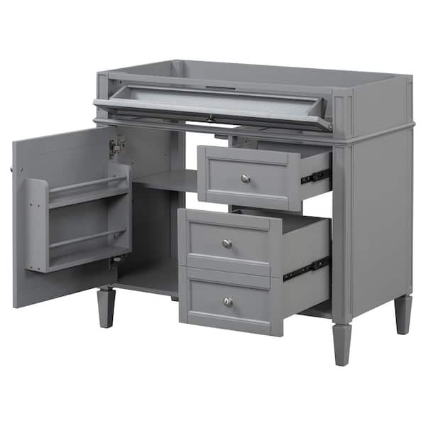 35.74 in. W x 17.87 in. D x 33 in. H Bath Vanity Cabinet without Top in Gray with 2-Drawers and a Tip-out Drawer