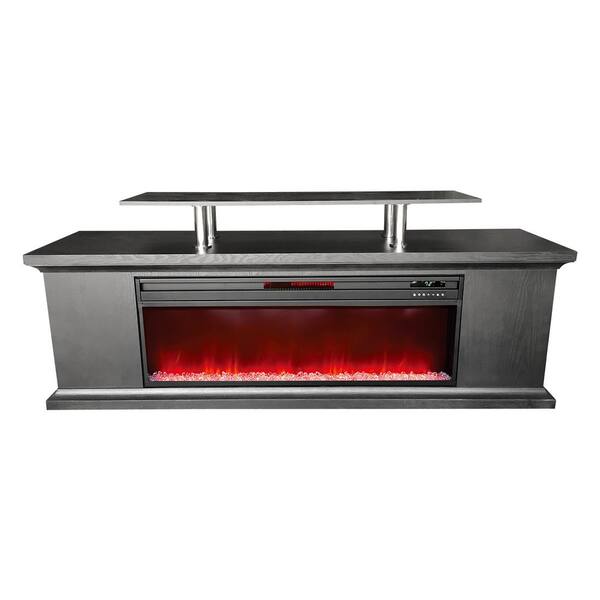 Lifesmart Deluxe 72 in. Freestanding Electric Media Center Fireplace with TV Stand in Black
