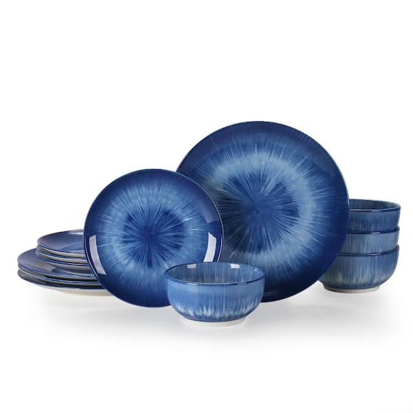 12-Piece Modern Multicolor Ceramic Dinnerware Set Service for 4 Kitchen Plates and Bowls Set