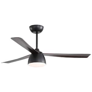 52 in. LED Black Modern 6-Speed Reversible Motor Ceiling Fan Light with 3 Antique Blades and Remote Control