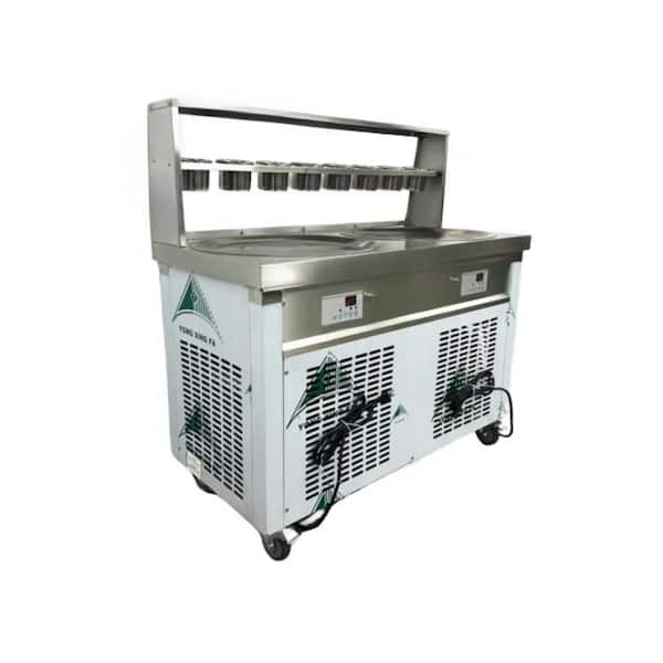 Elite Kitchen Supply 1800 W Stainless Steel Commercial NSF Two Pan Ice Cream Roll Machine EC2319B with 10 Ingredient Tanks