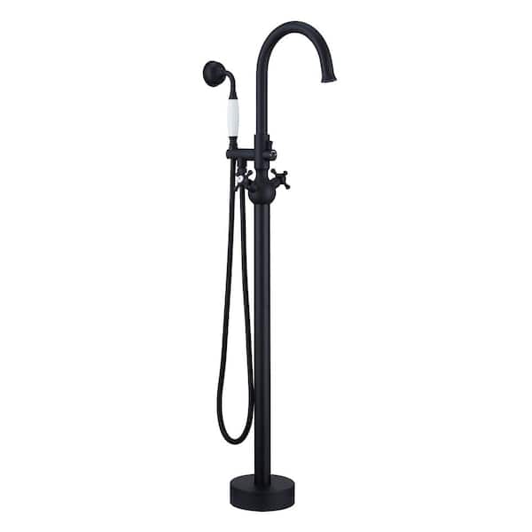 Dimakai Freestanding 2-Handle Bathtub Faucet with Hand Shower in Matte Black