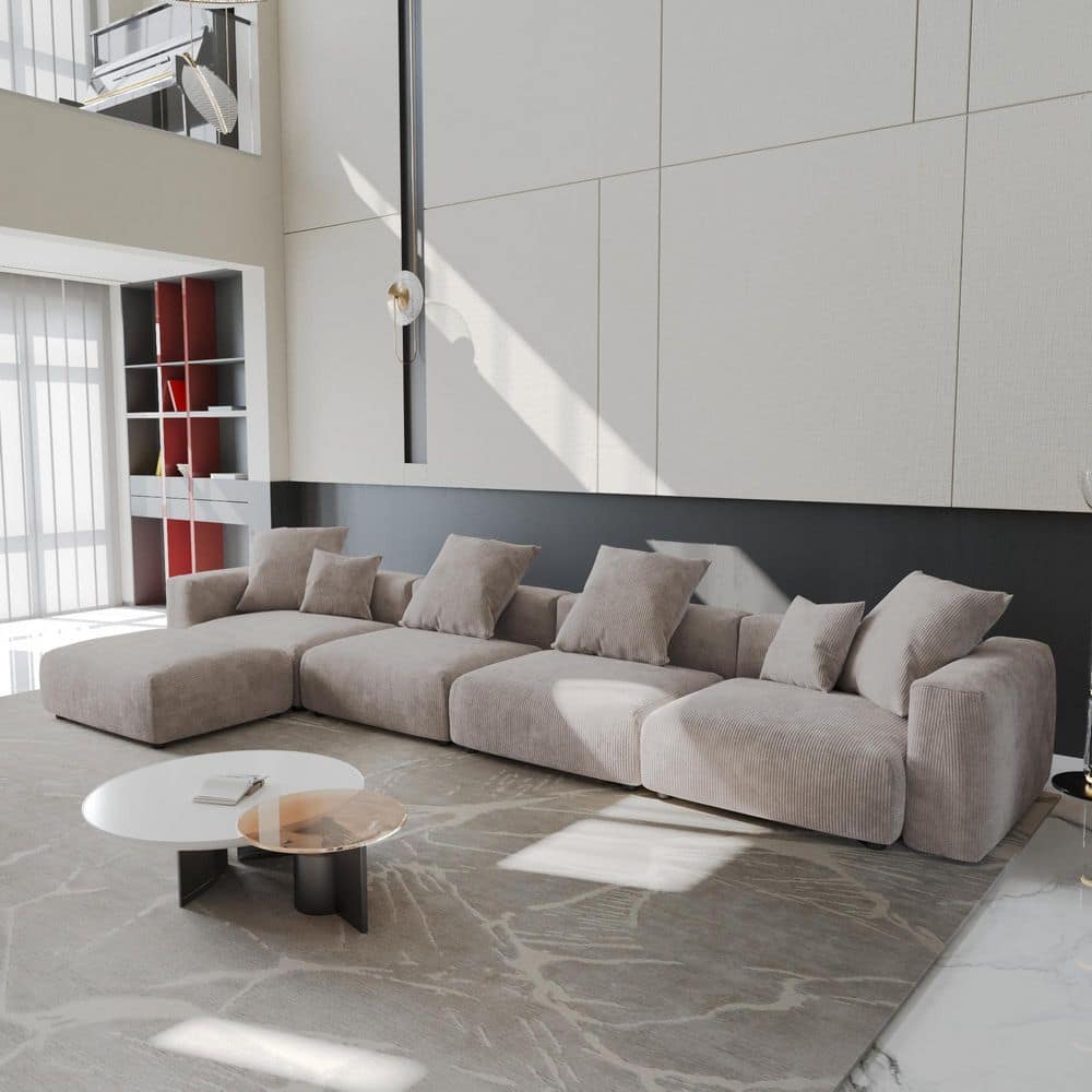 181in. Square Arm Corduroy 5-Piece Modular Living Room Sectional Sofa with 