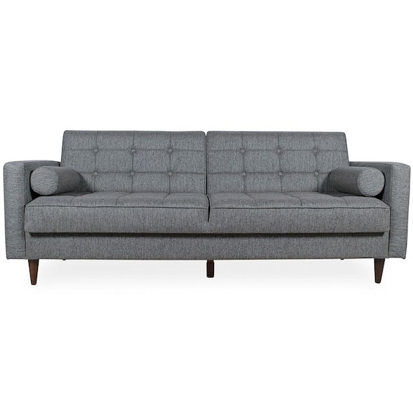 Ashcroft Furniture Co Williams 84 in. W Square Arm Modern Tufted Linen Convertible Sleeper Gray Fabric Sofa (Seats 3)