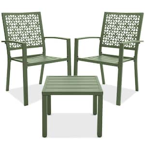Sage Green 3-Piece Metal Outdoor Patio Bistro Set with 2 Stackable Chairs and Table