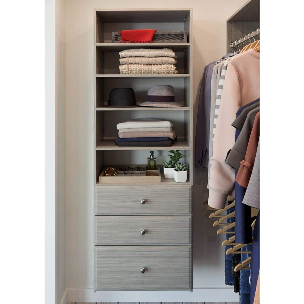 Weathered Gray Wall-Mounted Closet Organizer with Drawers and Shelves