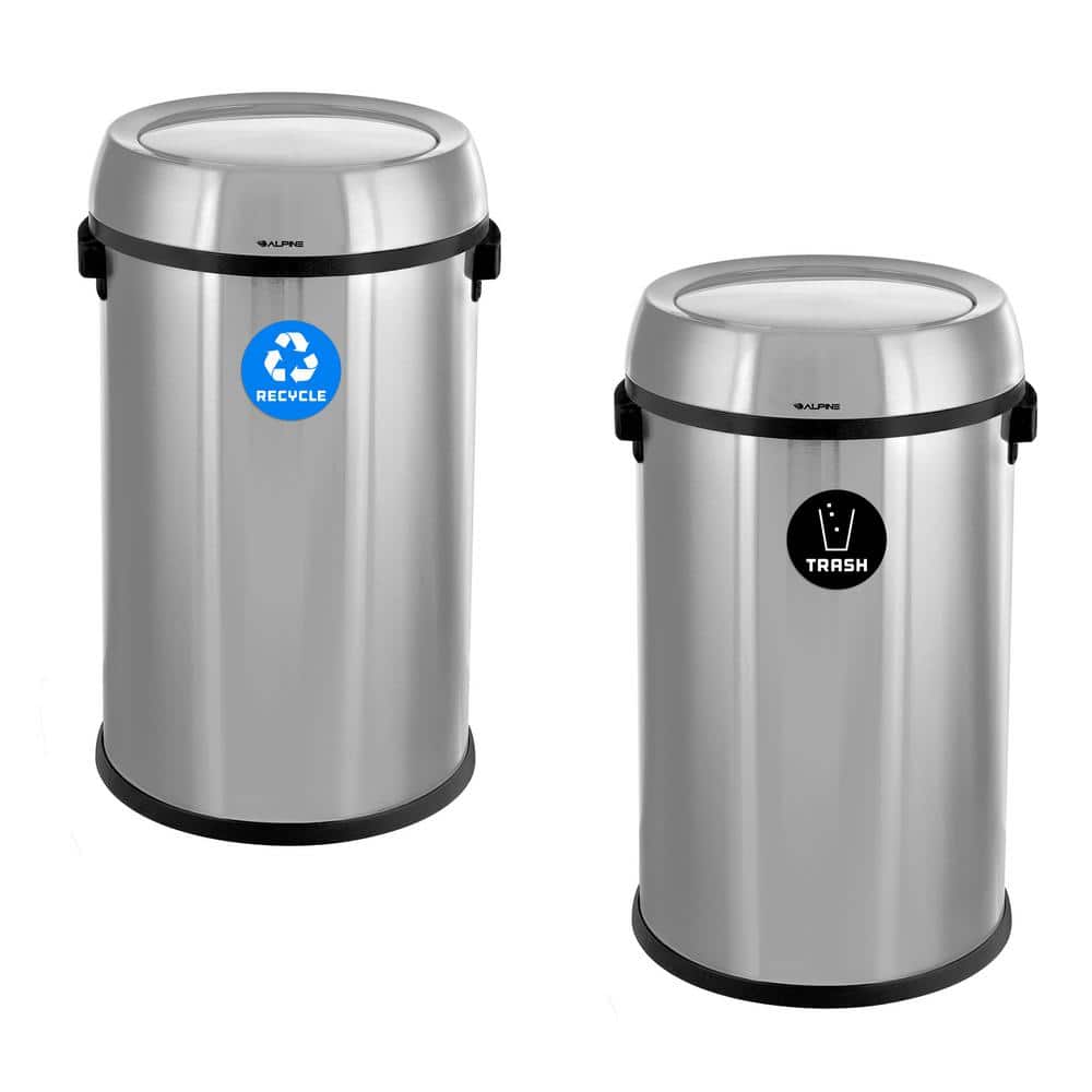 17 Gal. Stainless Steel Indoor Recycling Receptacle and Trash Compost Trash