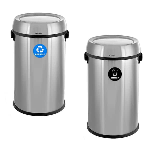 Alpine Industries 17 Gal. Stainless Steel Indoor Recycling Receptacle and Trash Compost Trash Can with Swivel Lid (2-Pack)