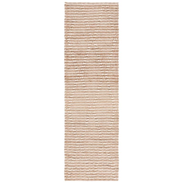 Natural Fiber 2 ft. x 8 ft. Natural/Ivory Diamond Striped Woven Runner Rug