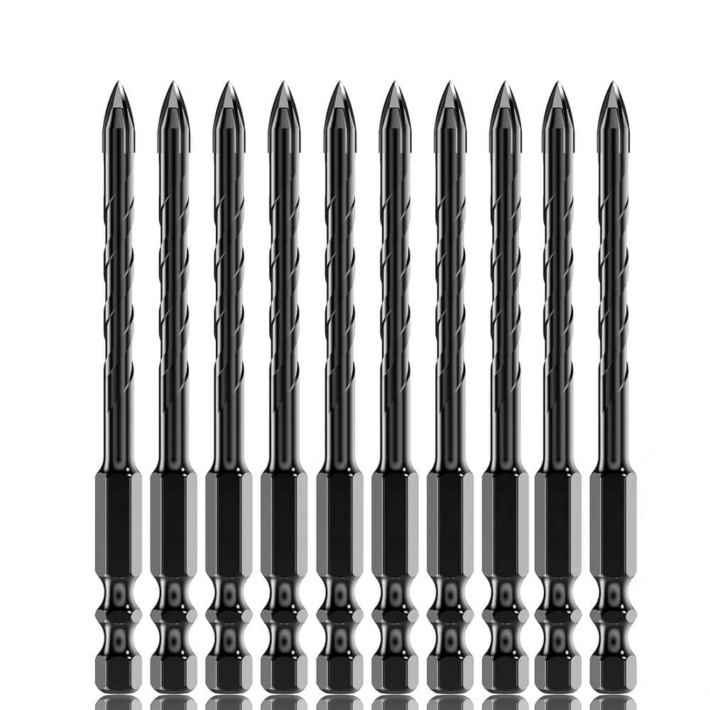 10 Pcs 1/4 in. Strength Carbide Masonry Drill Bit Set, Multifunction Cement