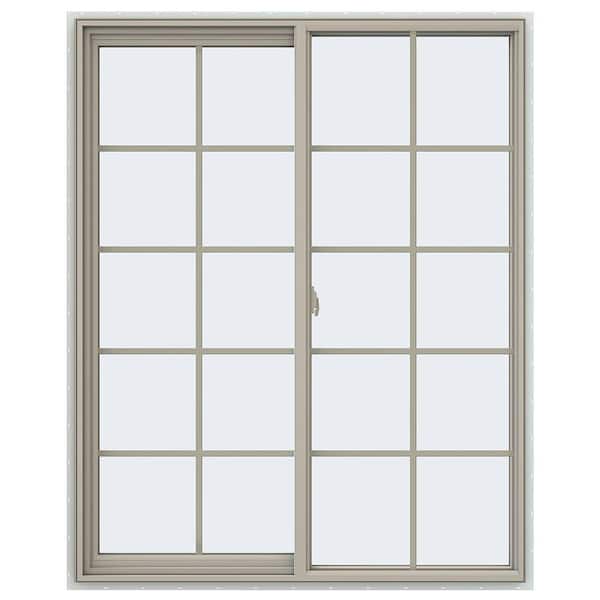 47.5 in. x 59.5 in. V-2500 Series Desert Sand Vinyl Left-Handed Sliding Window with Colonial Grids/Grilles