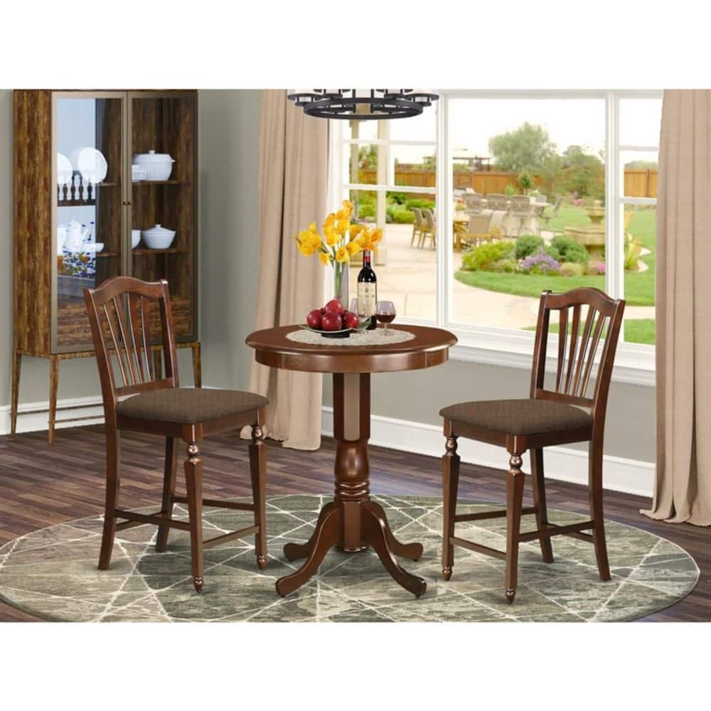 3-Piece Mahogany Finish Solid Wood Top-Dining Room Set-Seats 4