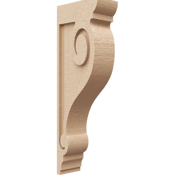 Ekena Millwork 4 in. x 24 in. x 8 in. Series 2 Thin Scroll Rough Cedar Woodgrain Timberthane Polyurethane Corbel, Primed Tan
