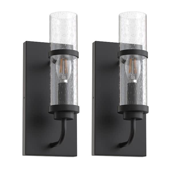 11 in. 2-Pack 1-Light Matte Black Indoor Wall Sconce with Clear Glass Shade, E12 Wall Light Fixture for Bedroom Hallway